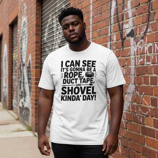 Dark Humor Graphic T-Shirt – Rope Duct Tape Shovel Joke