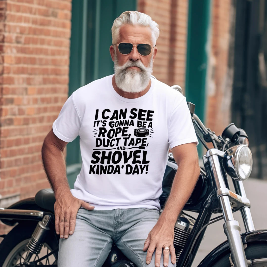 Dark Humor Graphic T-Shirt – Rope Duct Tape Shovel Joke