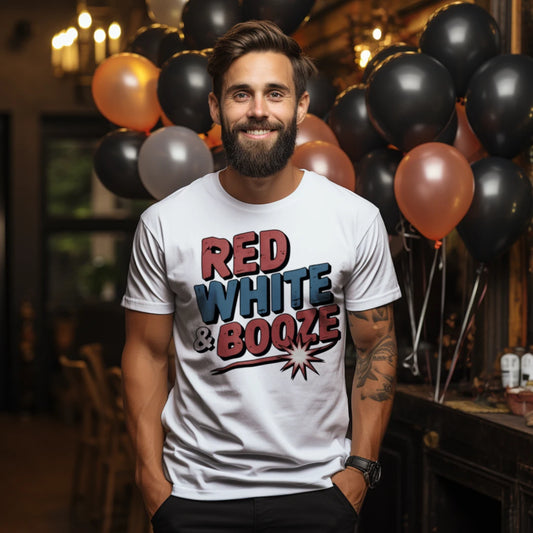 Red White Booze Funny 4th of July Drinking T-Shirt
